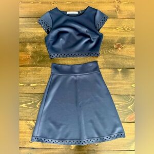 Susana Monaco Blue Scalloped Edge Skirt and Top Set
